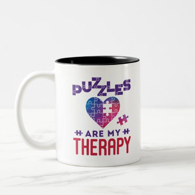 Puzzles Are My Therapy Jigsaw Puzzle Lover Two-Tone Coffee Mug (Left)