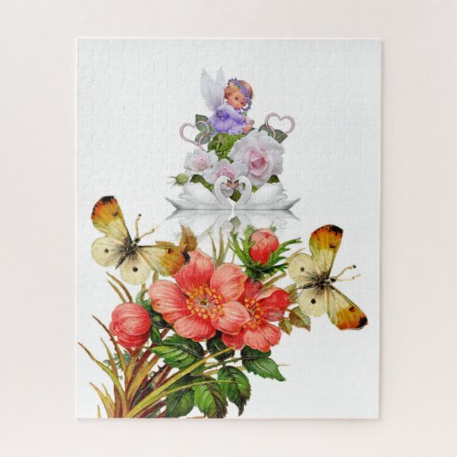 Puzzles Baby Angel Swans Flowers Floral