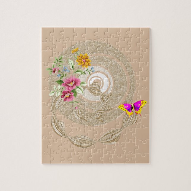 Puzzles Beige Floral Butterfly (Vertical)
