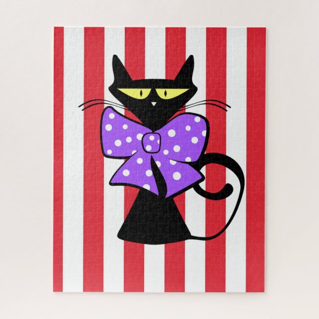 Puzzles Black Cat Red & White Stripes (Vertical)
