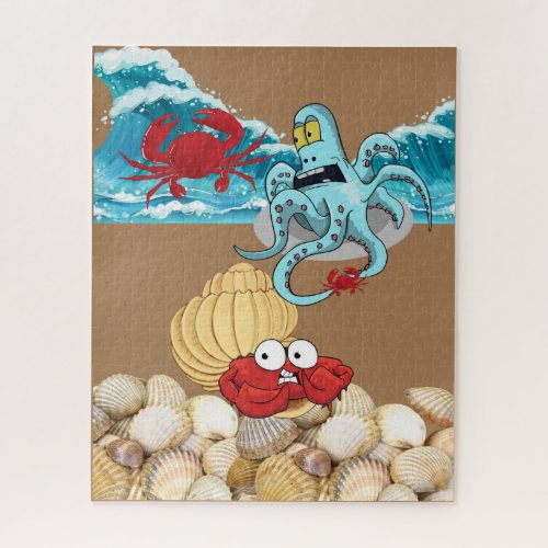 Puzzles Blue Octopus Crab Beach Shells Ocean Waves