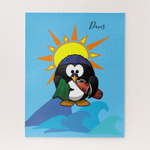 Puzzles Blue Penguin Surfer Sun Ocean