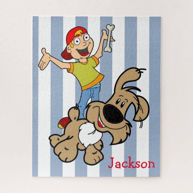 Puzzles Blue & White Stripe Dog Bone Boy (Vertical)