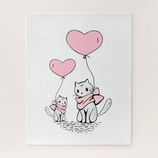 Puzzles Cat Pink Hearts Happy Valentine's Day  (Vertical)