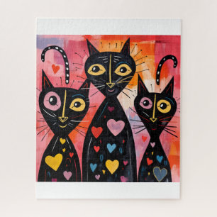 Puzzles Cat Red Hearts Happy Valentine's Day  