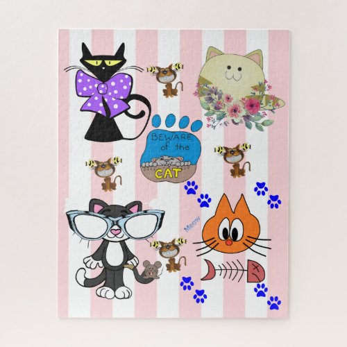 Puzzles Cats Kittens Feline Fish BonesPink Stripe