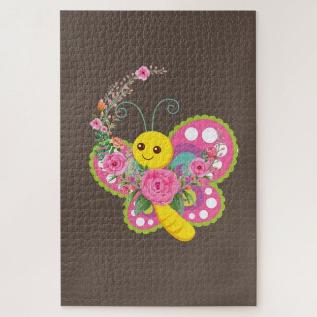 Puzzles Challenging Brown Floral Butterfly  (Vertical)