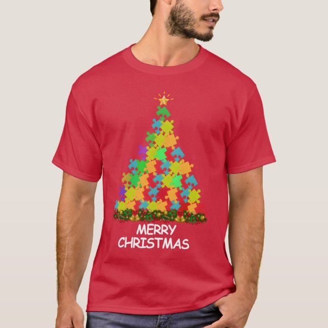 Puzzles Christmasree Merry Christmas girl T-Shirt (Front)
