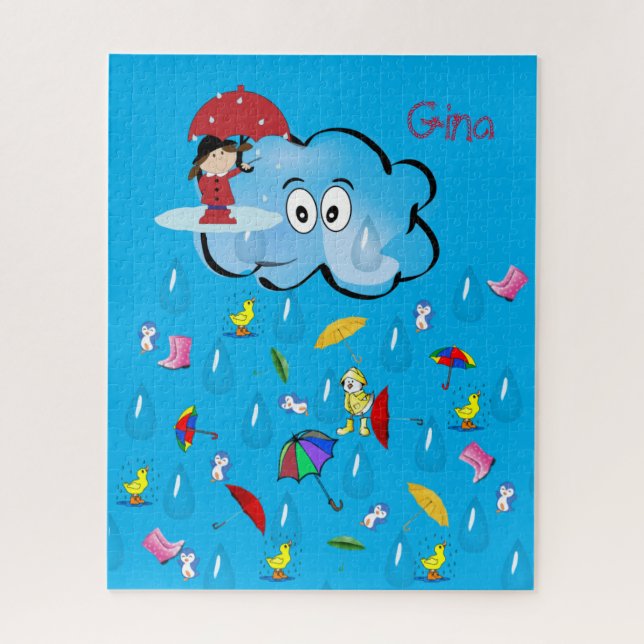 Puzzles Clouds Rain Red Umbrella (Vertical)
