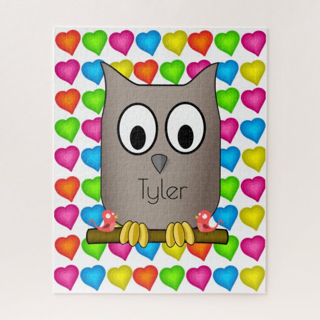 Puzzles Colored Hearts Owl Bird (Vertical)