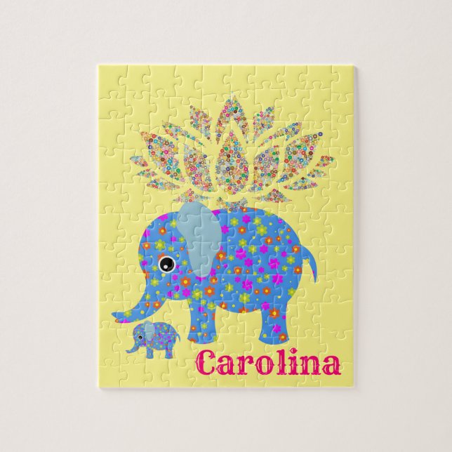 Puzzles Colorful Blue Elephant Yellow (Vertical)