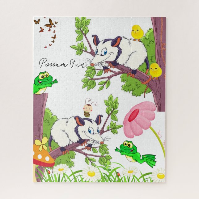 Puzzles Colorful Floral Possum Chick Frog  (Vertical)