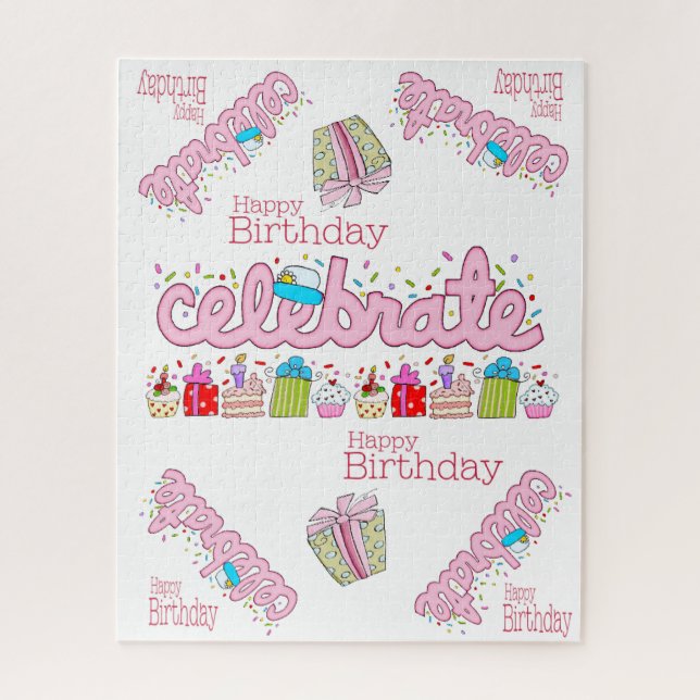 Puzzles Colorful Happy Birthday Celebrate Pink  (Vertical)