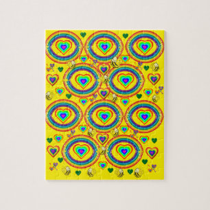Puzzles Colorful Rainbows Yellow Bumblebee Hearts