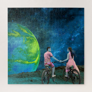 PUZZLES: Couples Bicycle Ride on Moon Outer Space Jigsaw Puzzle