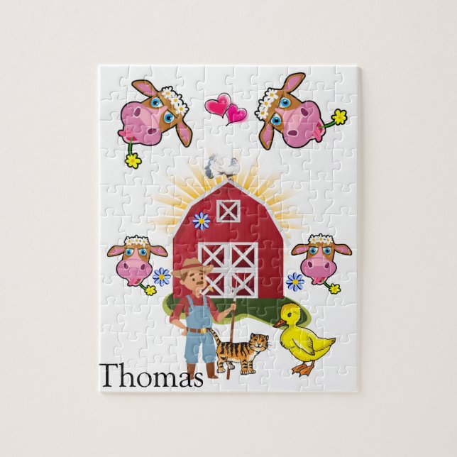 Puzzles Cow Farmer Farm House Yellow Chick (Vertical)