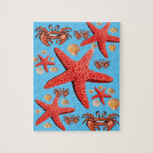 Puzzles Crab Starfish Beach Shells Blue