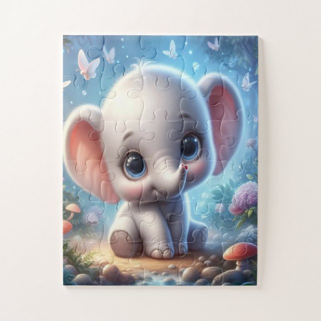Puzzles Cute Happy White Elephant  (Vertical)