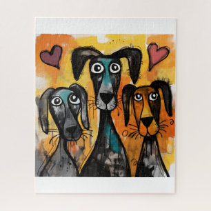 Puzzles Dog Red Hearts Happy Valentine's Day 