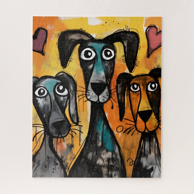 Puzzles Dog Red Hearts Happy Valentine's Day  (Vertical)