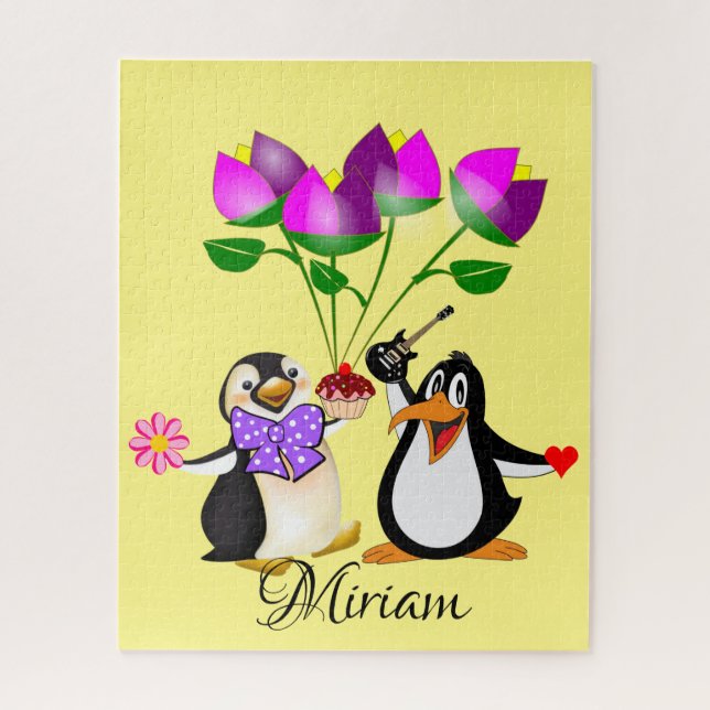 Puzzles Floral Penguin Hearts Happy Valentine (Vertical)