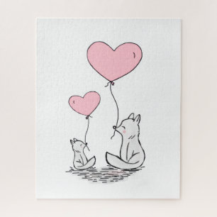 Puzzles Foxy Pink Hearts Happy Valentine's Day 