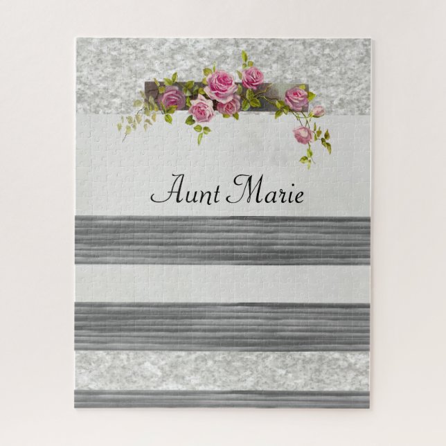 Puzzles Gray Floral Pink Rose (Vertical)