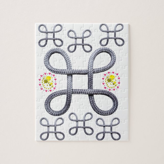 Puzzles Gray Rope Bumblebee Pink Hearts (Vertical)