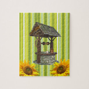 Puzzles Green Yellow White Stripe, Sunflower Birds