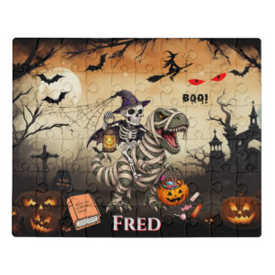 PUZZLES: HALOWEEN Skeleton Dinosaur Halloween Jigsaw Puzzle
