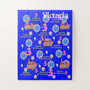 Puzzles, Happy 3rd Birthday, #3 Birthday Blue Jigsaw Puzzle