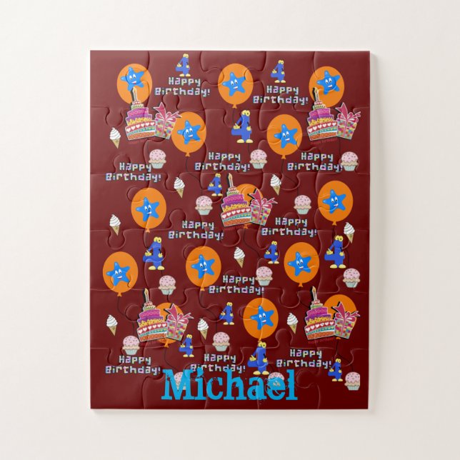 Puzzles, Happy 4th Birthday, #4 Birthday Dark Re Jigsaw Puzzle (Vertical)