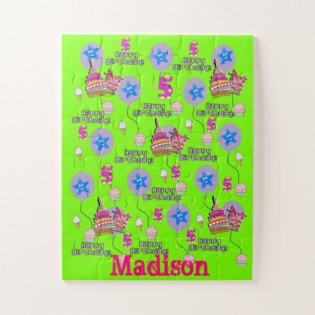 Puzzles, Happy 5th Birthday, #5 Birthday Green Jigsaw Puzzle (Vertical)
