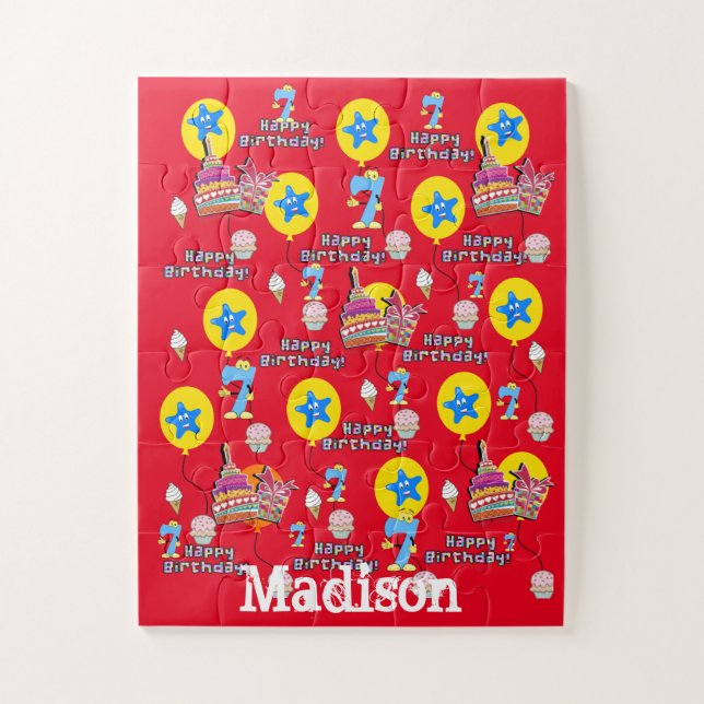 Puzzles, Happy 7th Birthday, #7 Birthday Red Jigsaw Puzzle (Vertical)
