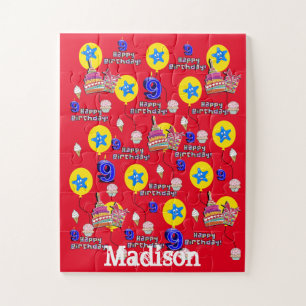 Puzzles, Happy 8th Birthday, #8 Birthday Red Jigsaw Puzzle