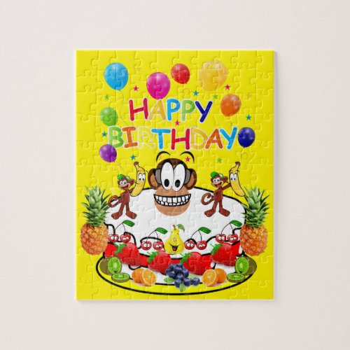 Puzzles Happy Birthday Cake Monkey Fruit