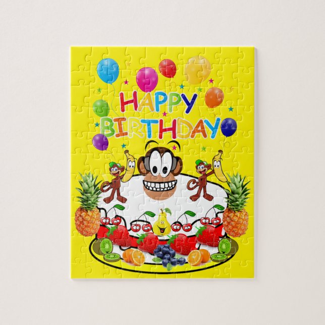 Puzzles Happy Birthday Cake Monkey Fruit (Vertical)