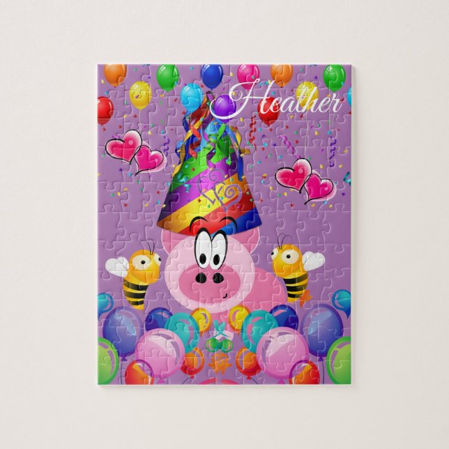 Puzzles Happy Birthday Pink Pigs Bumblebee (Vertical)
