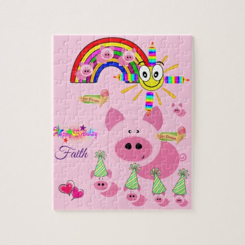 Puzzles Happy Birthday Pink Pigs Rainbow