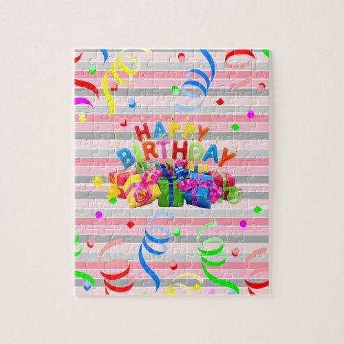 Puzzles Happy Birthday Pink Stripe