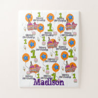 Puzzles, Happy First Birthday, #1 Birthday White Jigsaw Puzzle