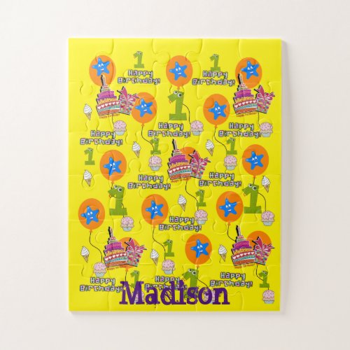 Puzzles Happy First Birthday 1 Birthday Yellow Jigsaw Puzzle