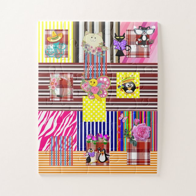 Puzzles Happy Stripe Plaid Cats Insane Fun  (Vertical)