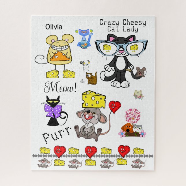 Puzzles Hearts Mouse Cheesy Crazy Cat Lady (Vertical)