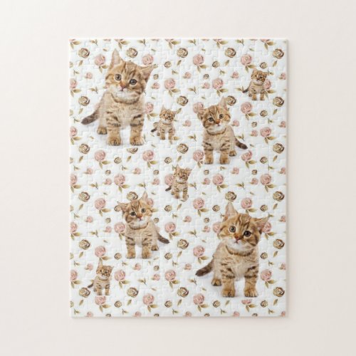 Puzzles Kitten Pink Roses Floral