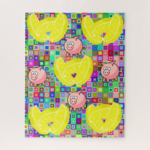 Puzzles Lemons Colorful Pigs