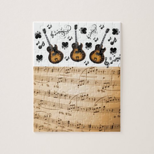 Puzzles Music Notes Guitars Black Hearts