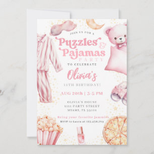 Puzzles Pajamas Sleepover Slumber Party Birthday Invitation