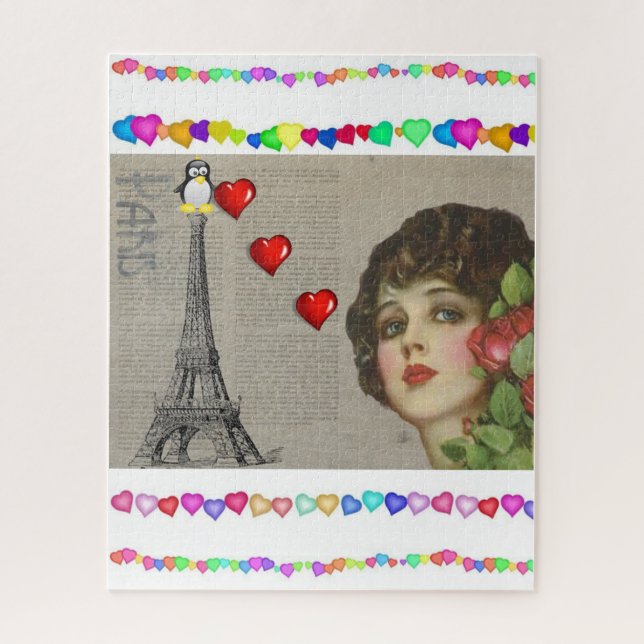 Puzzles Penguin Hearts Happy Valentine (Vertical)