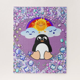 Puzzles Penguin Rainbow Hearts Happy Valentine